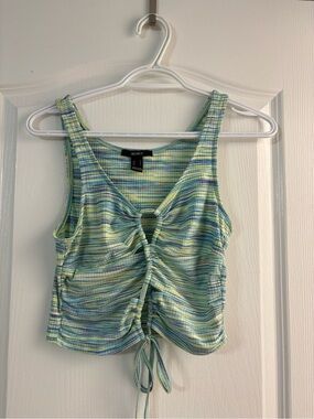 Forever 21 Blue and Green Striped Ruched Tank